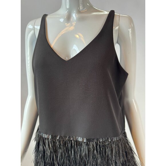 Romeo + Juliet Couture Black Feather Fringe V-Neck Tank Top L - Picture 12 of 16